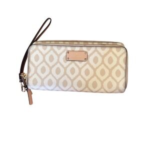 Kate Spade New York Ikat Geometric Zip Around Wristlet Wallet Cream Beige